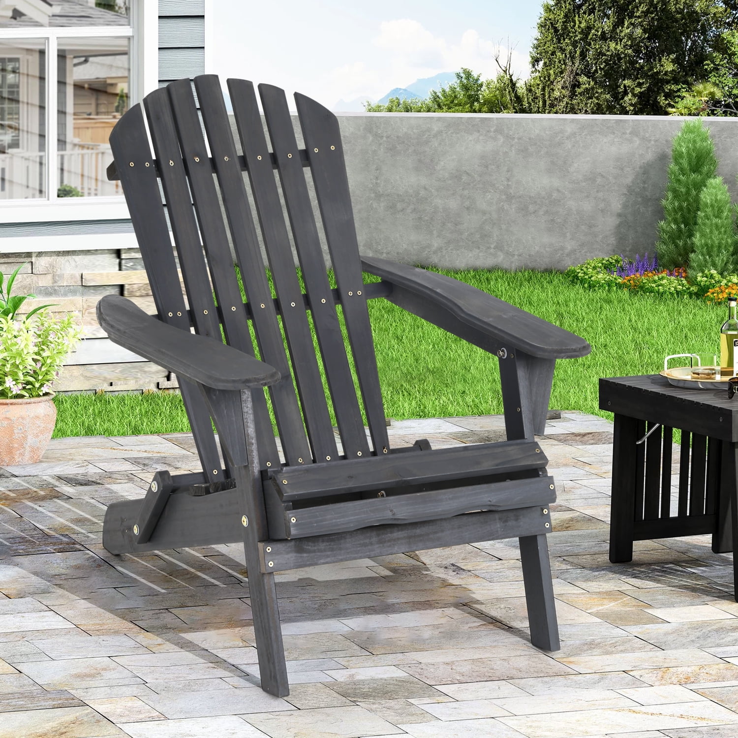 NiamVelo Folding Adirondack Chair Outdoor Chairs with Weather Resistant Wood Texture Patio Porch Chair for Backyard Garden Deck, Grey