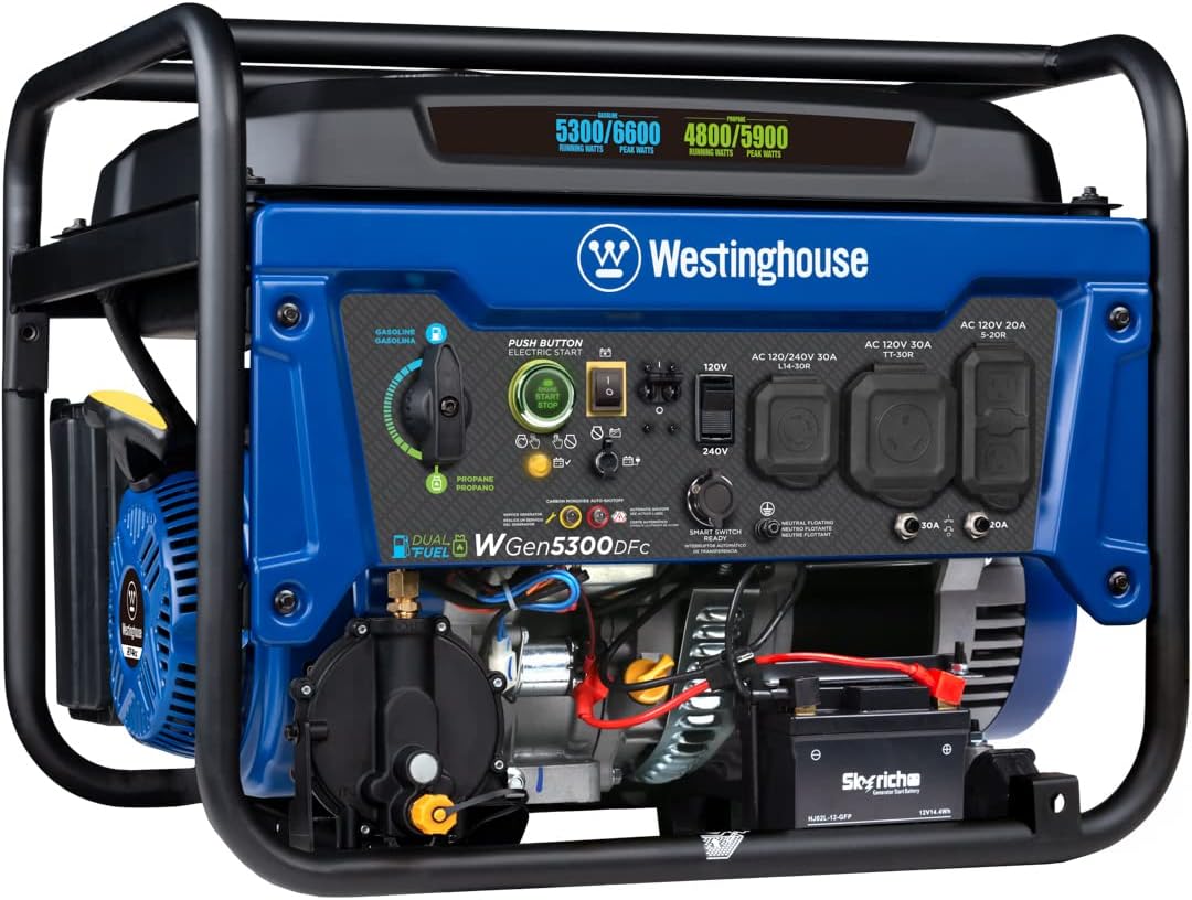 Westinghouse Outdoor Power Equipment WGen7500 Portable Generator with Remote Electric Start 7500 Rated Watts & 9500 Peak Watts, Gas Powered, CARB Compliant, Transfer Switch Ready