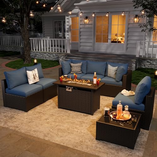 Aoxun 7 Piece Patio Furniture Set Wicker Rattan Patio Sectional Sofa Set Outdoor Seating Furniture with Thickened Cushion, Grey