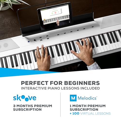 Alesis Recital – 88 Key Digital Piano Keyboard with Semi Weighted Keys, 2x20W Speakers, 5 Voices, Split, Layer and Lesson Mode, FX and Piano Lessons