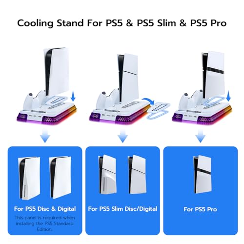 Wigearss Cooling Stand for PS5 Pro with Dual Controller Charging & RGB Lights - Vertical Cooling Station with 3-Speed Fan, Headset Holder & 3 USB Hub for PS5/PS5 Slim/PS5 Pro - White