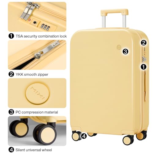 mixi Upgrade Carry on Luggage 14 Inch Underseat Personal Item Suitcases with Spinner Wheels, Hardside Rolling Suitcase PC with TSA Lock Lightweight Travel Case, Fine Grid Black