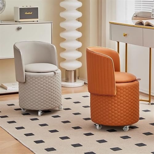 Vanity Stool Seating with Back, Makeup Vanity Ottoman with Wheels, Round Storage Ottoman, Rolling Foot Rest Chair, Small Rotatable Chair for Living Room Bedroom(Color:Light Gray)