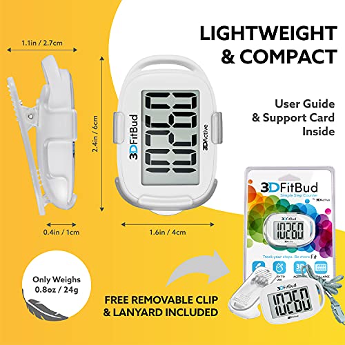 3DFitBud Simple Step Counter Walking 3D Pedometer with Clip and Lanyard, A420S