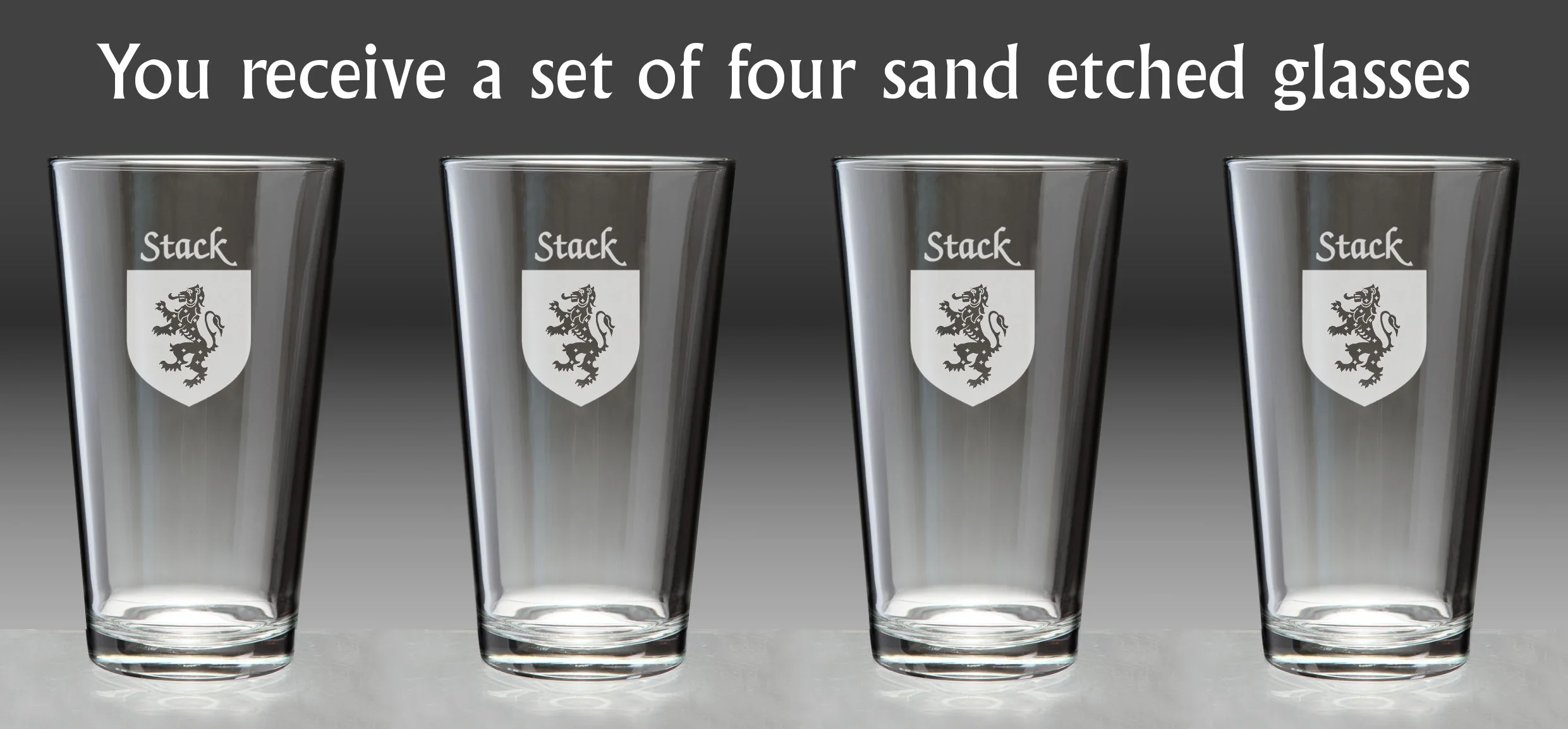 Stack Irish Coat of Arms Pint Glasses - Set of 4 (Sand Etched)