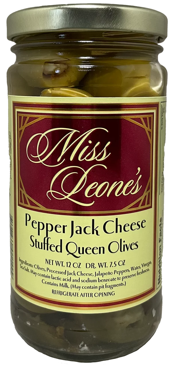 Leonard Mountain Miss Leone Pepper Jack Cheese Stuffed Queen Olives 12 oz, 3 Count