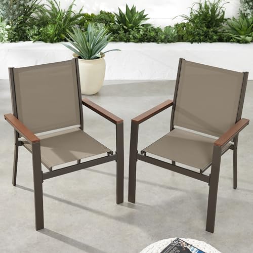 Best Choice Products Set of 2 Stackable Outdoor Textilene Chairs, All-Weather Conversation Dining Accent Furniture w/Armrests - Brown/Brown