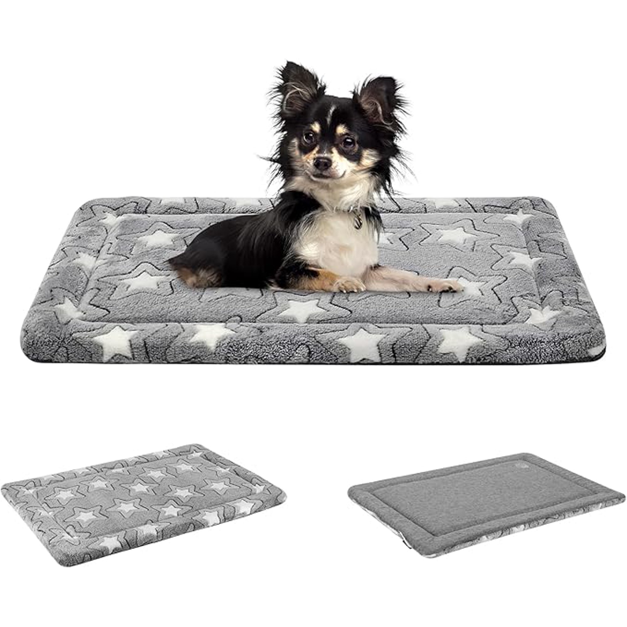 Dog Crate Pad - Reversible Kennel Mat (Cool & Warm), Machine Washable, Cozy Star Pattern Sleeping Pad for Small Medium Large Dogs, All-Season Pet Bed, Suitable for 24"x18" Dog Crate, Grey