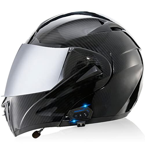 Bluetooth Full Face Motorcycle Helmet, Integrated Smart Bluetooth Modular Helmet, DOT/ECE Approved, Anti Fog Dual Visors Flip up Front Helmet, Adult Men Women Crash Helmet with Tail