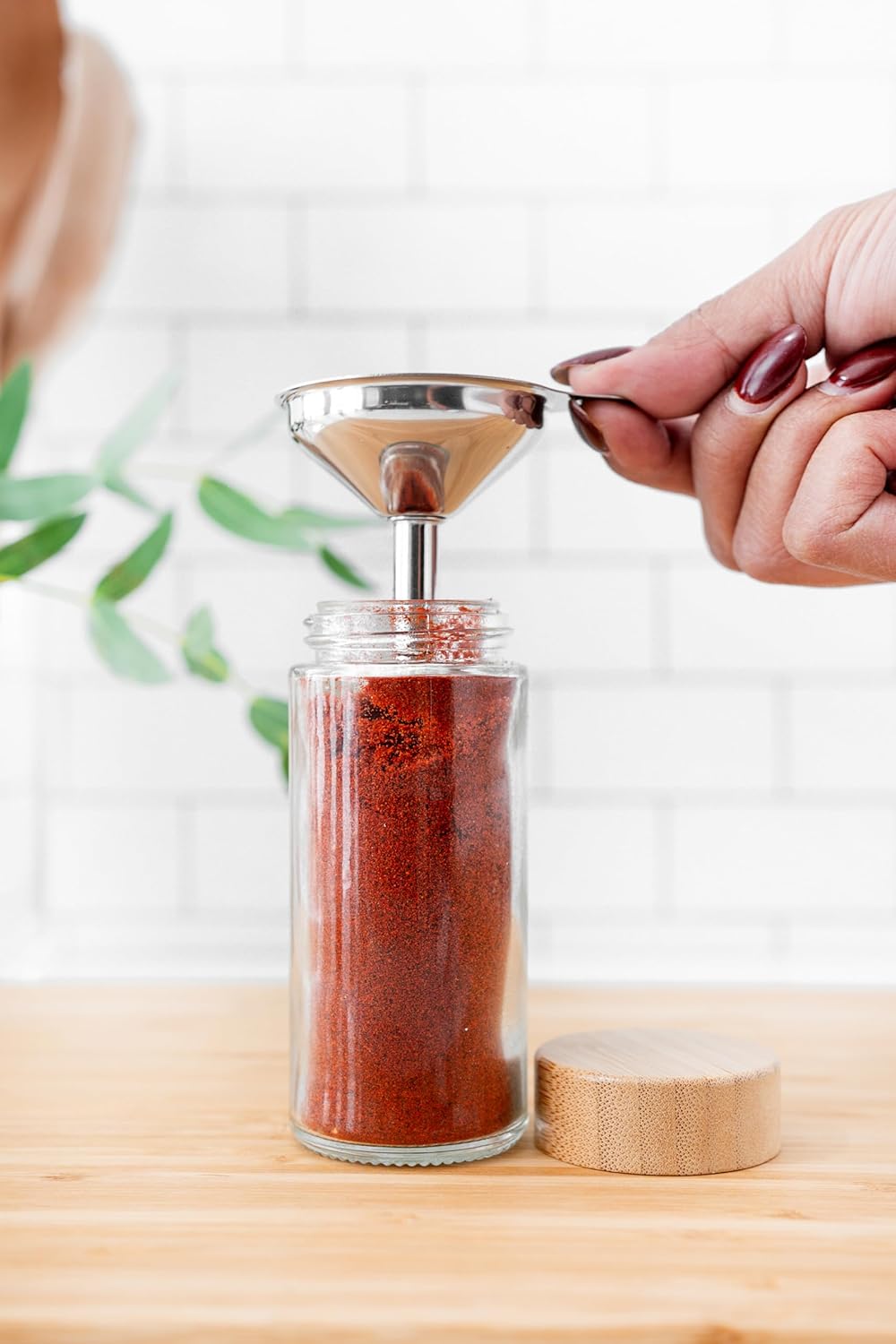 24 Glass Spice Jars with Label, Round Bamboo Spice Jar Set 4oz Seasoning Containers with Labels, 374 Spice Labels, Spice Bottles Funnel Empty Spice Jars and Shaker Lids Spice Containers and Grinder