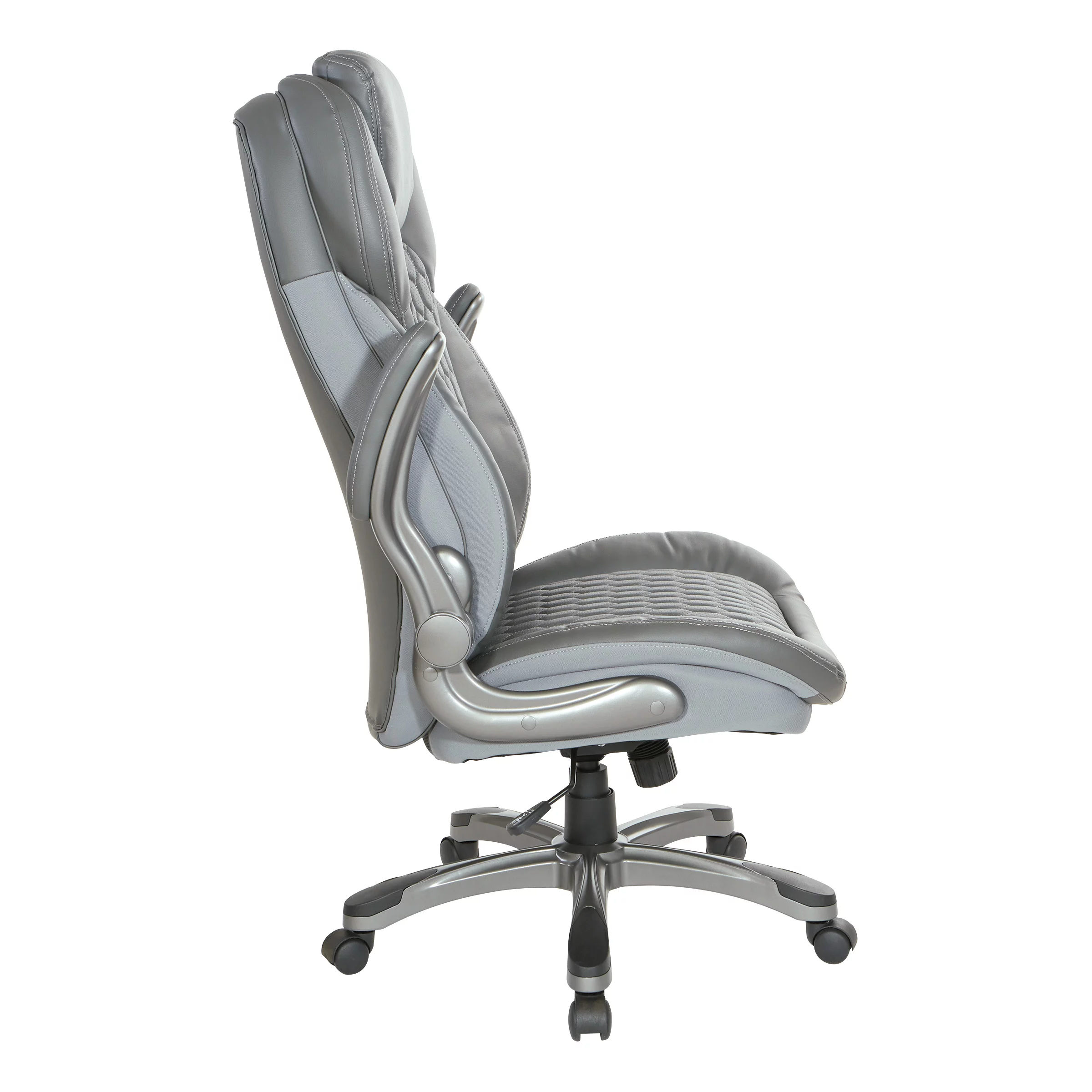 Office Star Products Executive High Back Chair with Grey Bonded Leather and Flip Arms