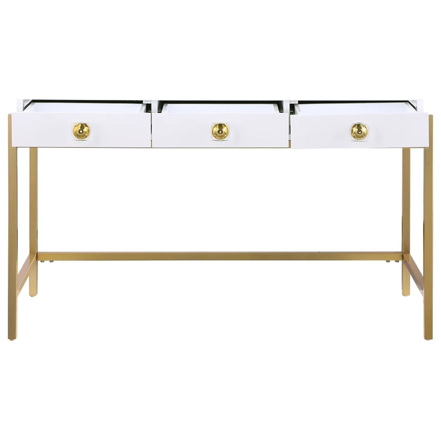 Best Master Furniture Tamila White Lacquered Computer Desk with Gold Frame