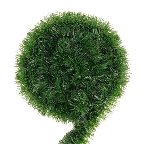 Green Garland Christmas Decorations,50Ft Xams Greenery Tinsel Stems Non-Lit Soft Twist Garland Decor for Tree Stairs Railing Front Door Mantle Fireplace Indoor Outdoor Holiday Home