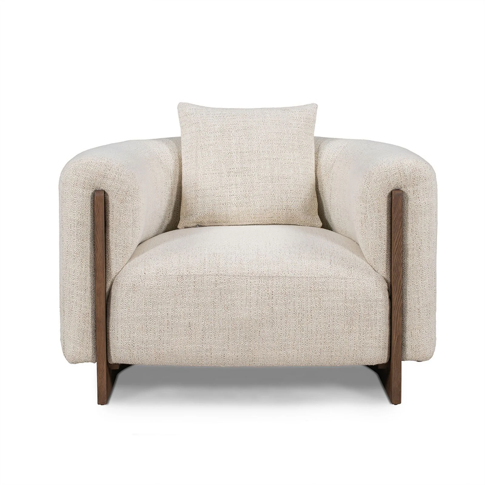 Pemberly Row Upholstered Traditional Fabric Accent Chair in Cream