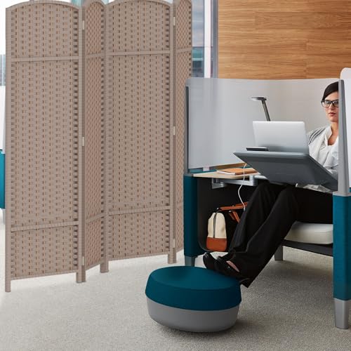 Room Divider 4 Panel Screen 5.6 Ft Tall Partition Room Dividers Brown Privacy Screens Folding Room Separation Free Standing Waterproof Wood Frame Wall Divider
