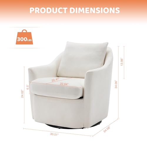 COLAMY Swivel Accent Chair Set of 2, Armchair Round Barral Chair, 360° Swivel Living Room Side Chair Upholstered Soft Cushion for Nursery/Bedroom - Beige