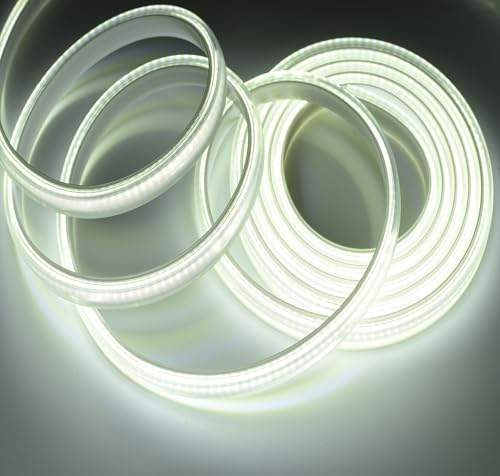 SUYOOULIN LED Strip Lights, 30ft/9m AC110-130V High Density 2592 LEDs COB Light Strip, 26000LM Super Bright Dimmable Waterproof LED Rope Light (Cool White 6500K)