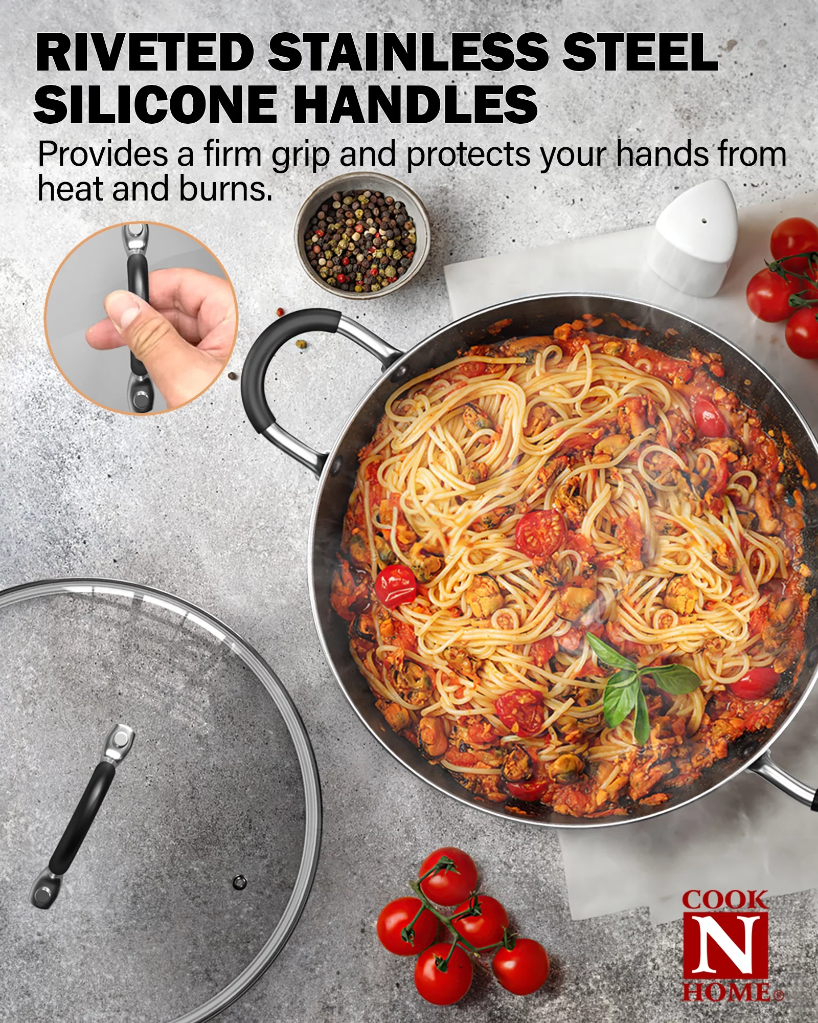 Cook N Home Pots and Pans Nonstick Kitchen Cookware Sets Include Saucepan Frying Pan Stockpots 8-Piece, Heavy Gauge, Stay Cool Handle, Black