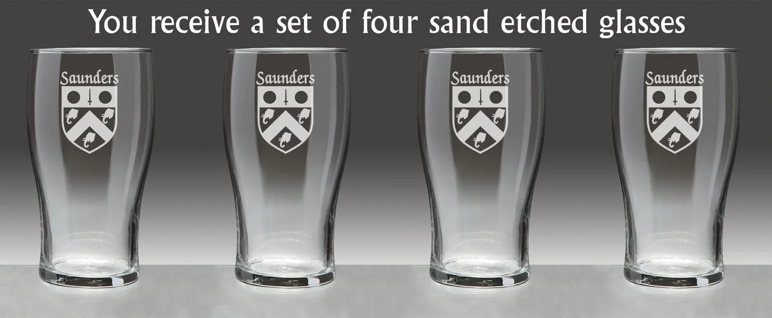 Saunders Irish Coat of Arms Tavern Glasses - Set of 4 (Sand Etched)