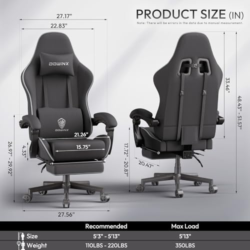 Dowinx Gaming Chair Fabric with Pocket Spring Cushion, Massage Game Chair Cloth with Headrest, Ergonomic Computer Chair with Footrest 290LBS, Black Green