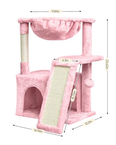 SYANDLVY Cat Tree for Indoor Cats Large Adult, Modern Activity Tower with Scratching Posts & Board, Condo with Plush Perch, Climbing Stand with Cradle & Hanging Ball for Play, Light Grey