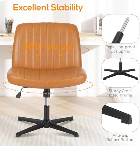 DUMOS Criss Cross Chair Legged Office Wide Comfy Desk Seat, No Wheels Armless Computer Task Seating, Swivel Vanity Home Height Adjustable