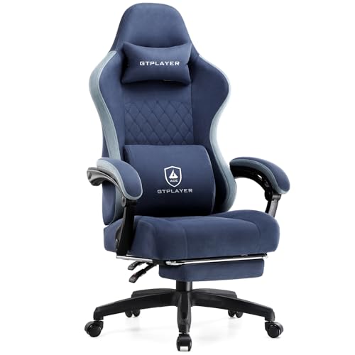 GTPLAYER Office Chair, Gaming Computer Desk Fabric Chair with Footrest, High Back Ergonomic Office Chair with Pocket Spring Lumbar Support and Linkage Armrests Adjustable Height Swivel for Home Task