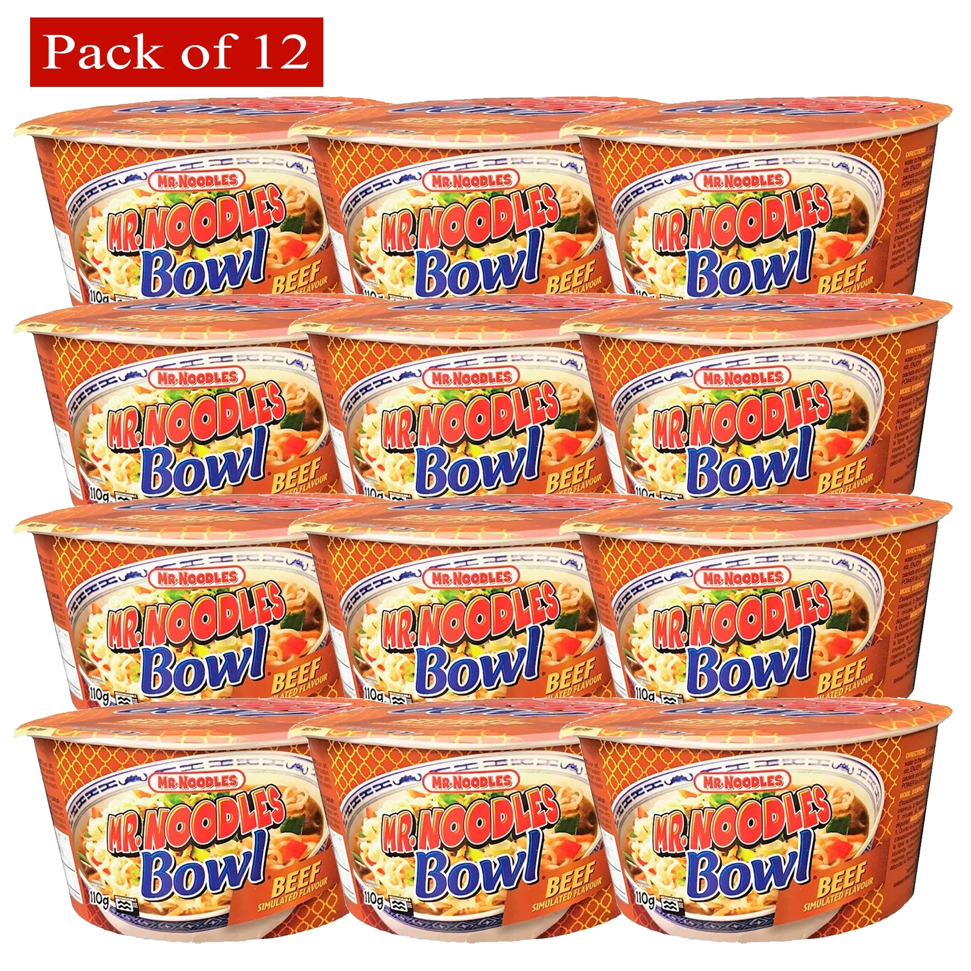 Mr. Noodles Bowl Beef Simulated Flavour 110g Pack of 12