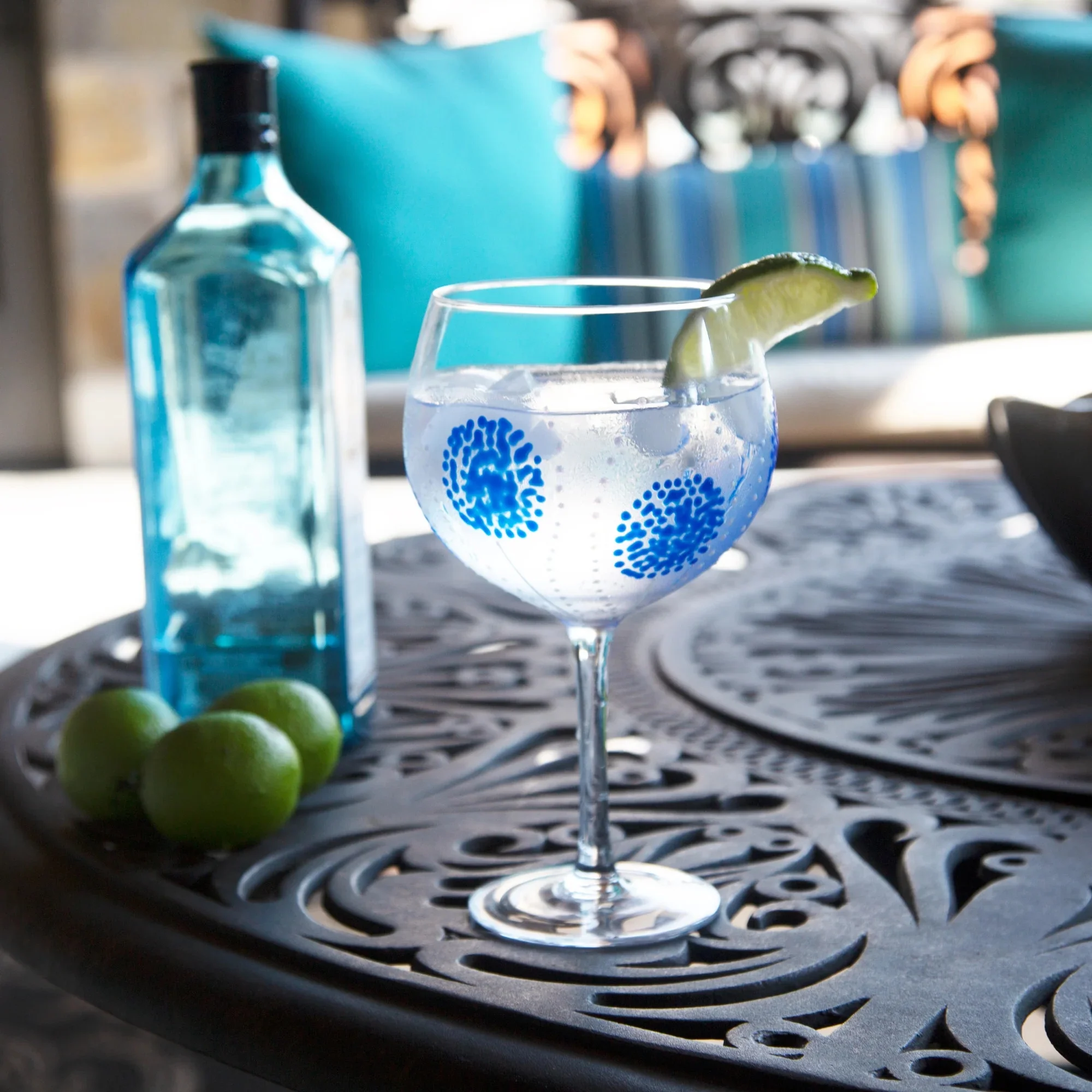 Pavilion - Blue Circles - 24 Oz Hand Decorated Wine Glass - Removable Wonderful Nurse Tag