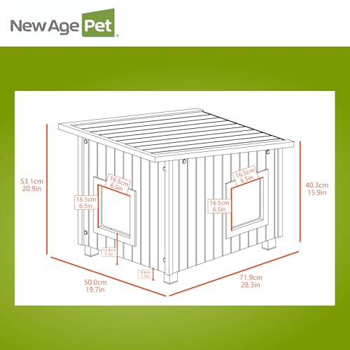 New Age Pet® ECOFLEX® Albany Outdoor Feral Cat House for Multiple Cats with Quick & Easy Assembly, 2 Vinyl Door Flaps Included, Moisture and Odor Resistant