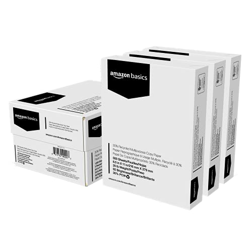 Amazon Basics 30% Recycled Multipurpose Copy Printer Paper - 8.5 x 11 Inches, 1 Ream, 500 Count (Sheets), White