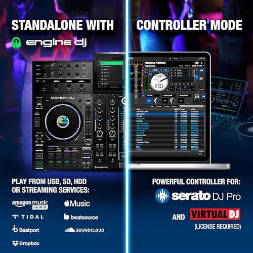 Denon DJ PRIME 4+ Standalone DJ Controller with Stem Separation on 4 Decks, Wi-Fi Streaming, Drop Sampler Mixer, 10.1