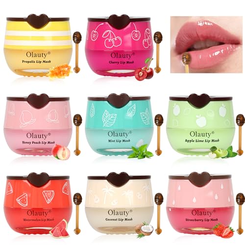 4 PCS Bee Lip Balm Lip Mask Honey Pot, Honey & Strawberry & Watermelon & Apple Lime Lip Sleeping Mask Propolis Moisturizing Lip Balm with Stick, Hydrating Prevention Dry & Cracked