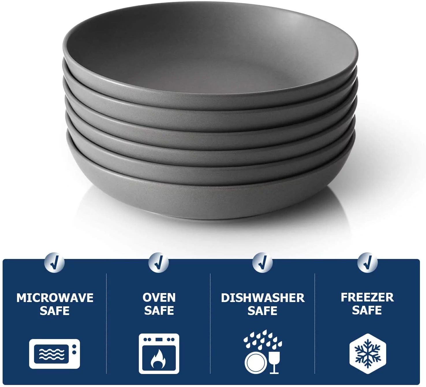 Y YHY Pasta Bowls Set of 6, Salad Serving Bowls Large, Ceramic Soup Bowls 30 Ounces, Grey Matte