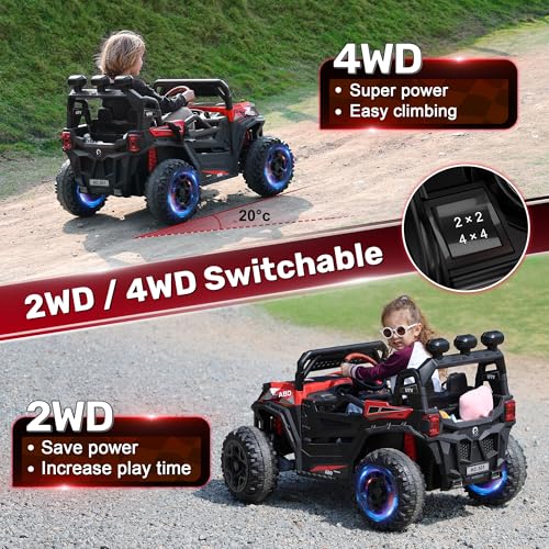 ANPABO 24V 4X4 Ride on Car Truck w/Remote Control, 4WD/2WD Switchable Kids UTV, 19