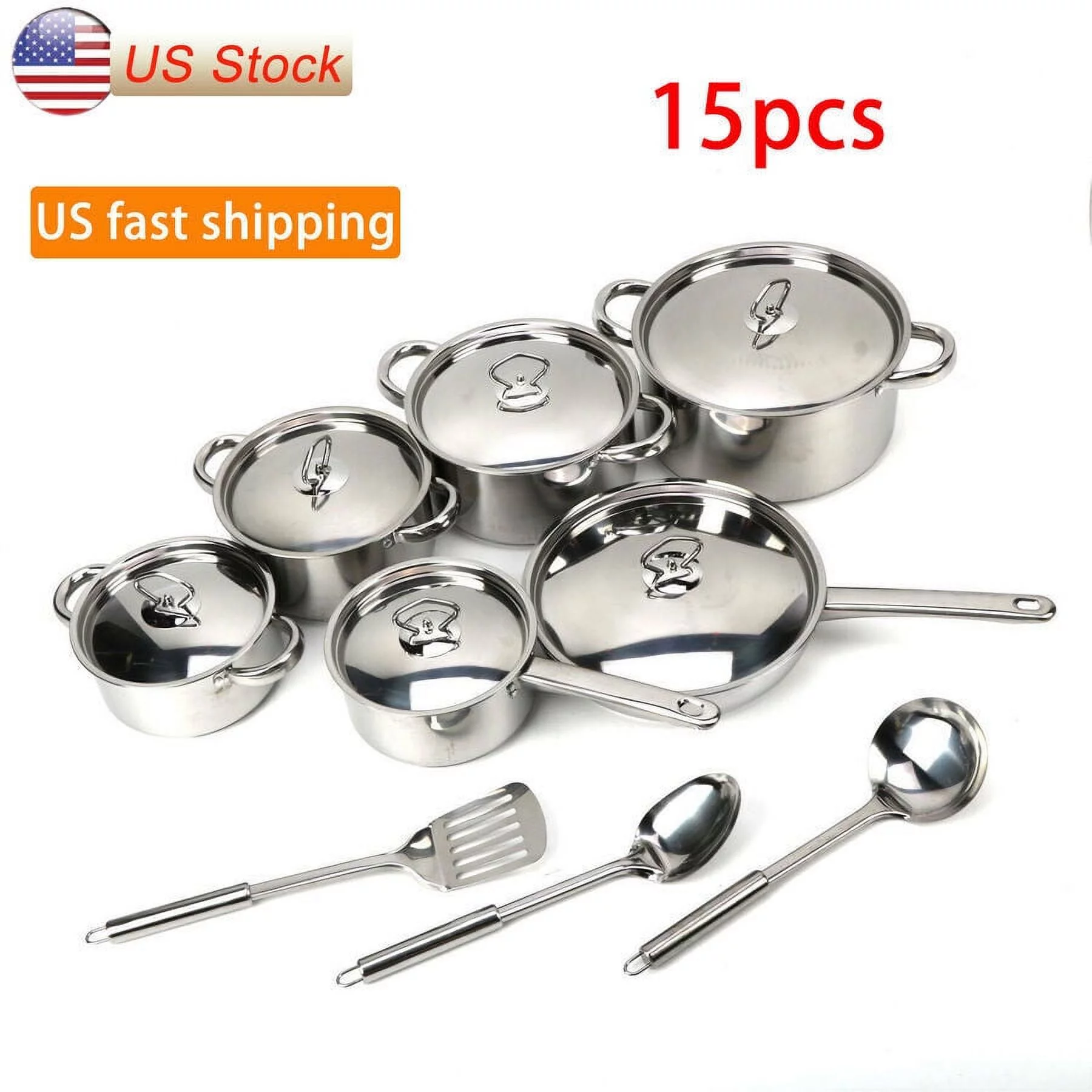 Stainless Steel 15 Piece Kitchen Induction Cookware Pots and Pan Set