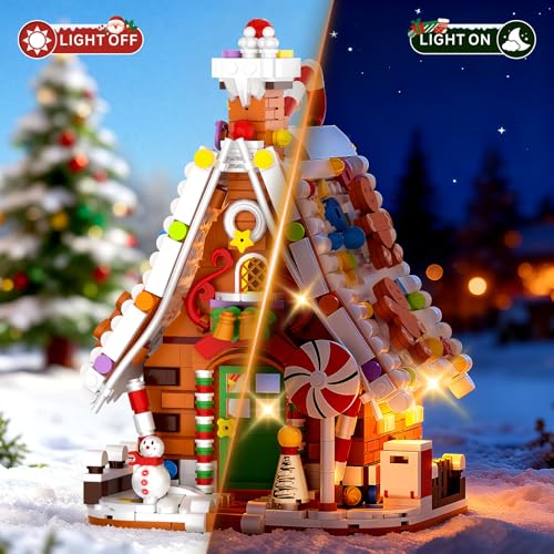 Gingerbread House Building Set with Light Kit, Large Christmas Village Gingerbread House Compatible with Christmas Sets, Inspired Stocking Stuffer or Holiday Decor for Kids or Adults(916PCS)