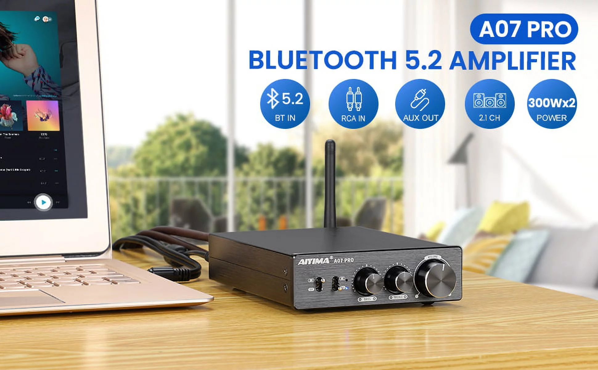 AIYIMA A07 PRO Bluetooth 5.2 Power Home Audio Amplifier 300Wx2 TPA3255 Wireless Stereo AMP