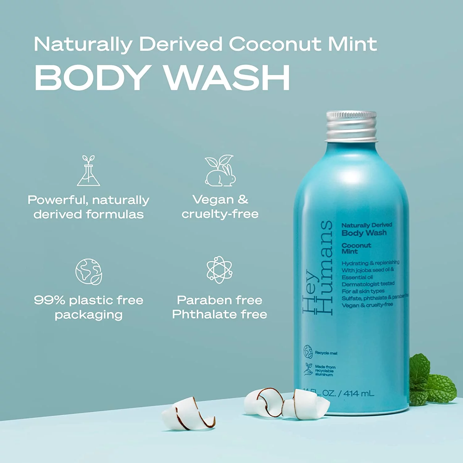 Hey Humans - Body Wash Coconut Mint - 14 fl oz (Pack of 3)