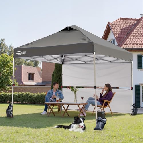 CROWN SHADES 10x10 Pop up Canopy Tent Instant Canopy with 150D Silver Coated Fabric Including 2 Half Sidewalls, 4 Ropes, 8 Stakes, 4 Weight Bags, STO 'N Go Bag, Grid Grey