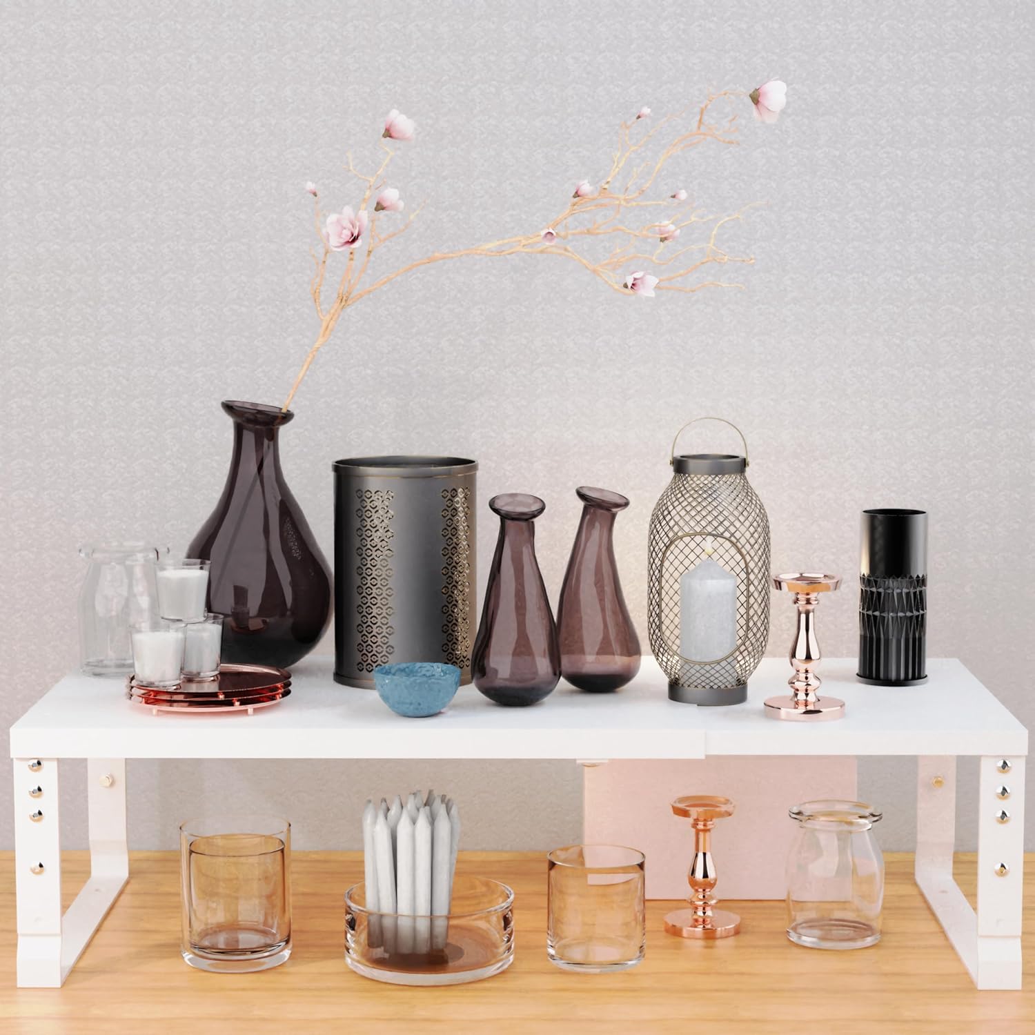 Expandable Stackable Spice Rack Organizer for Kitchen Cabinet,Adjustable counter shelf, countertop, pantry,Cupboard,bathroom,bedroom(1Pack/White/Large)