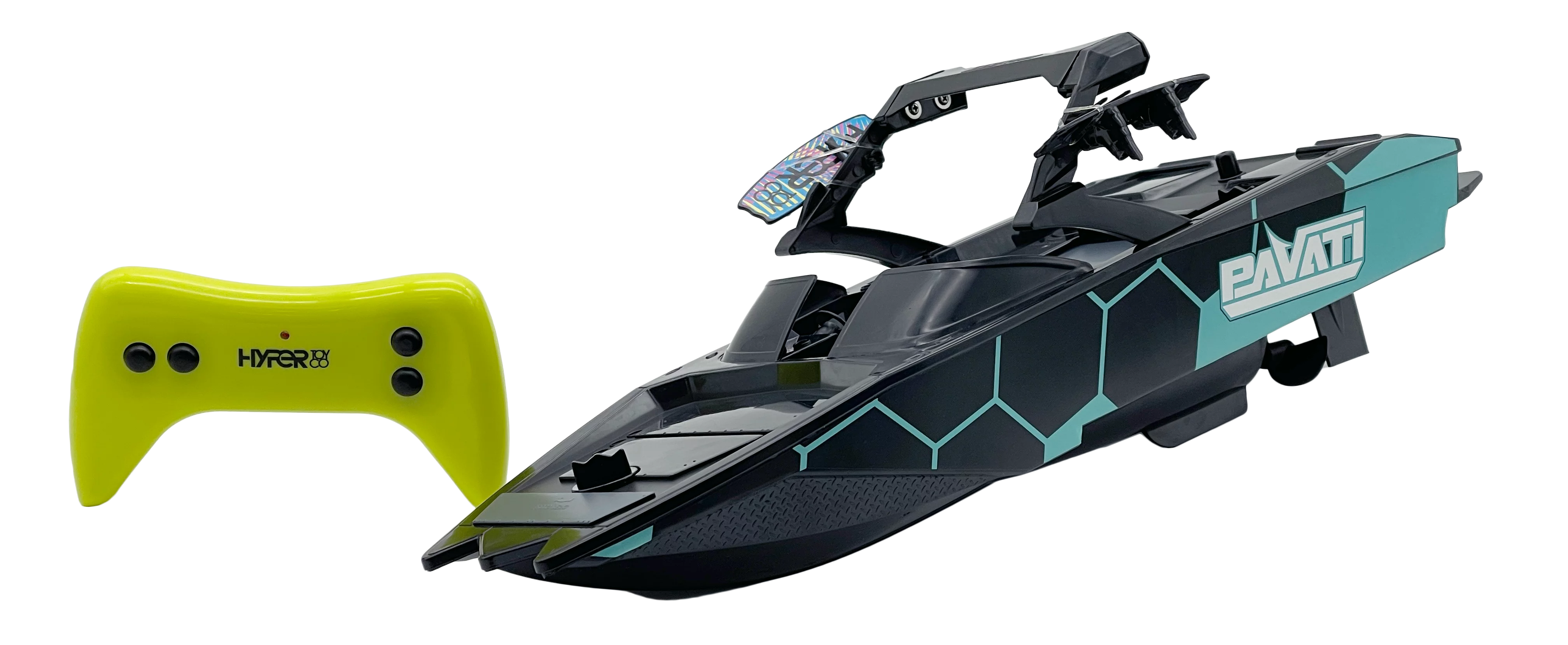 1:18 Electric Blue and Black Pavati 2.0 Remote Control Wakeboard Boat from Hyper Toy Company!