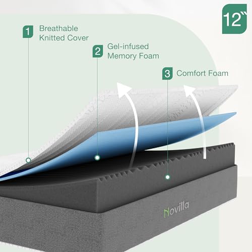 Novilla 10 Inch Twin Memory Foam Mattress - Cooling Gel Infused, Pressure Relief & Edge Support for Kids & Teens, CertiPUR-US Certified, Medium Firm, Easy Unboxing