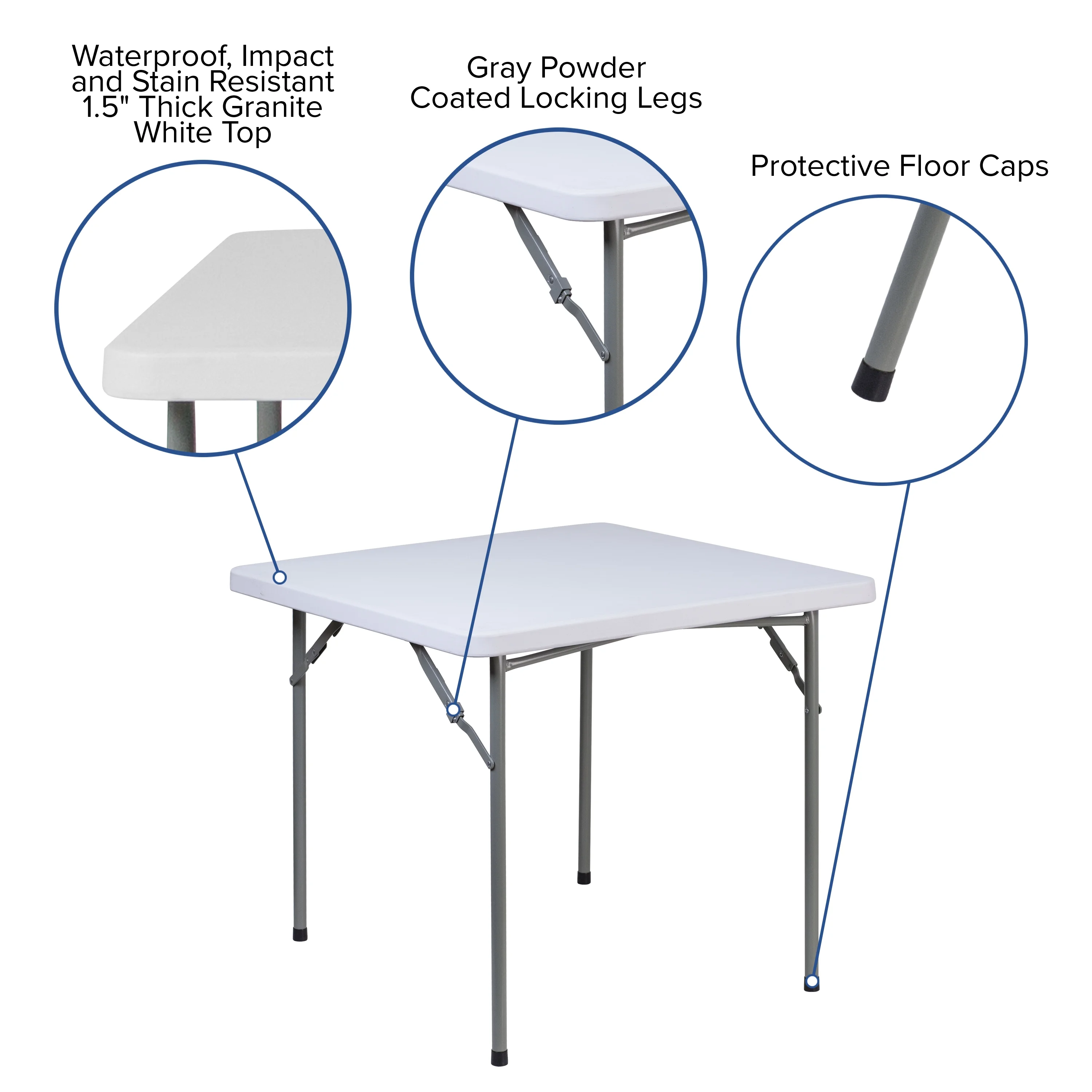 BizChair 2.81-Foot Square Granite White Plastic Folding Table