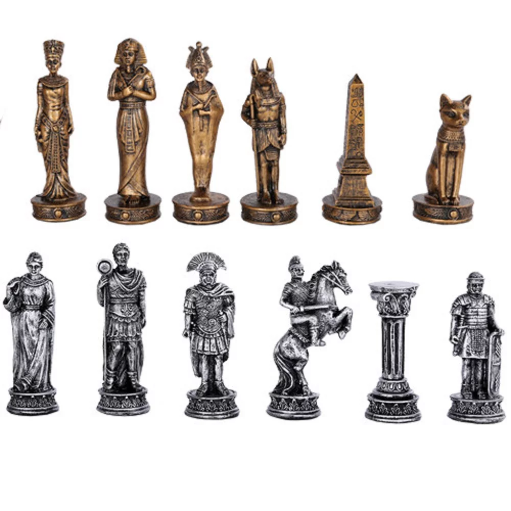 Pacific Trading Egyptian vs Roman Chess Set with Glass Board New