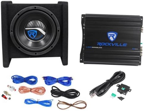 Rockville RV10.2B 1000w Dual 10 Car Subwoofer Enclosure+Mono Amplifier+Amp Kit