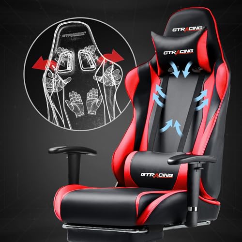 GTRACING Gaming Chair with Footrest, Ergonomic Computer Game Desk Chair, Recline Gaming Chair Seat Height Adjustment, Swivel Rocker with Headrest and Lumbar (Blue)