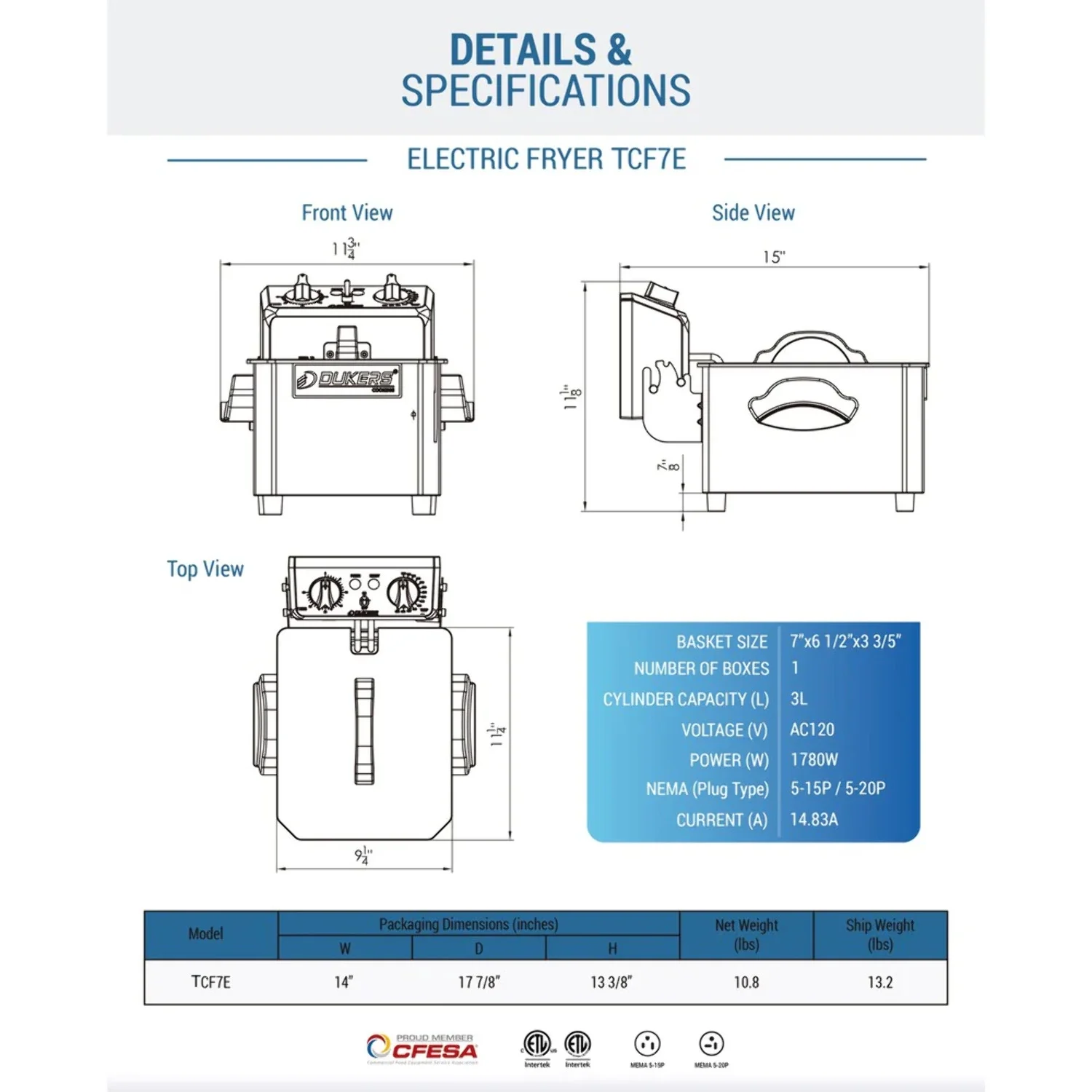 West Kitchen WTCF7E 7lb. Single Basket 120V Electric Countertop Fryer