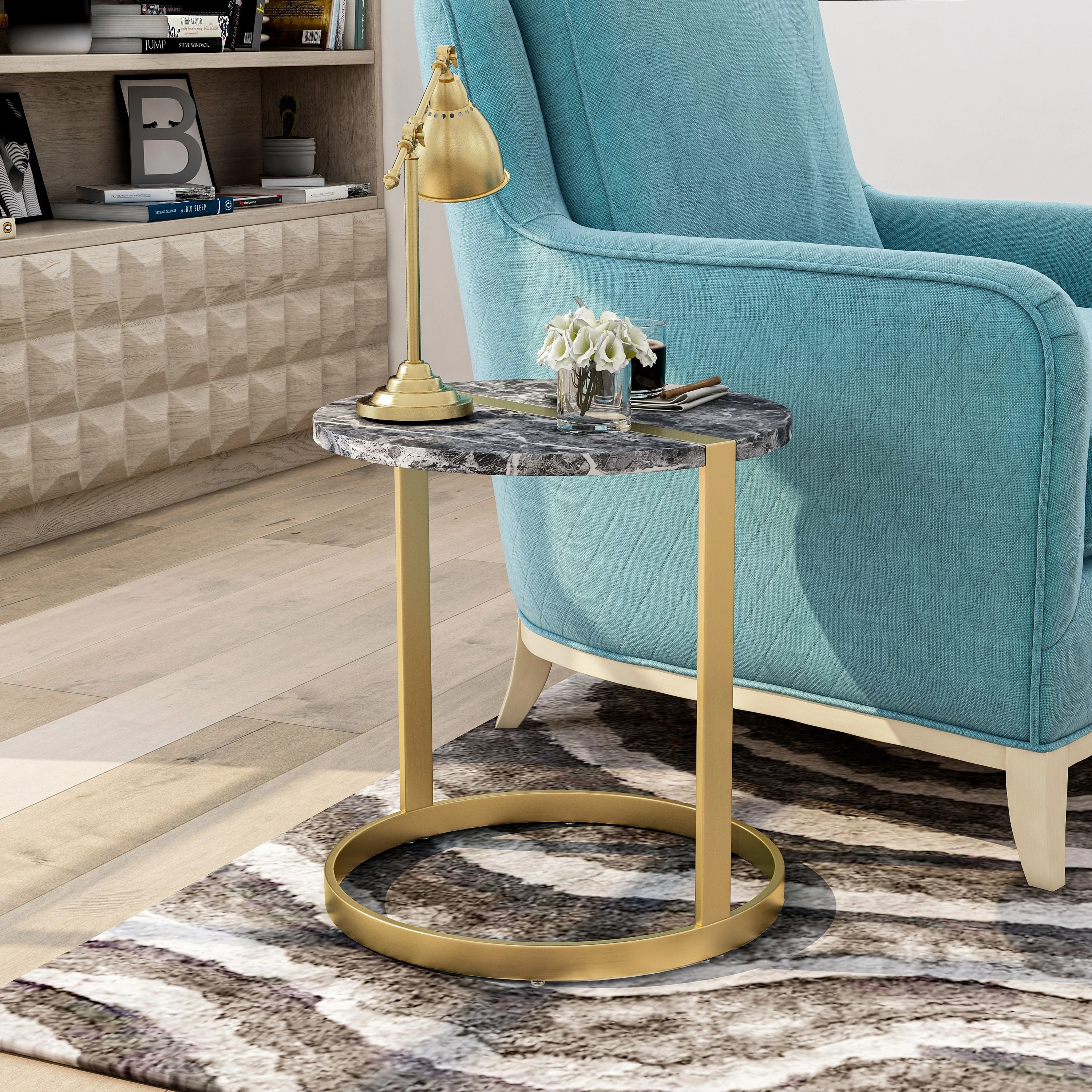 Furniture of America Vannen Contemporary 18-inch Faux Marble Side Table by  White