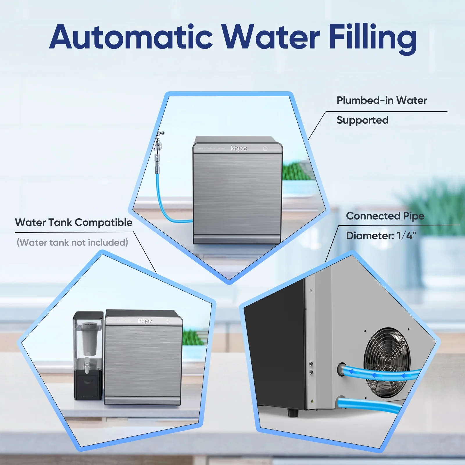 KBICE Crescent Ice Maker - Plumbed-in Water Supply